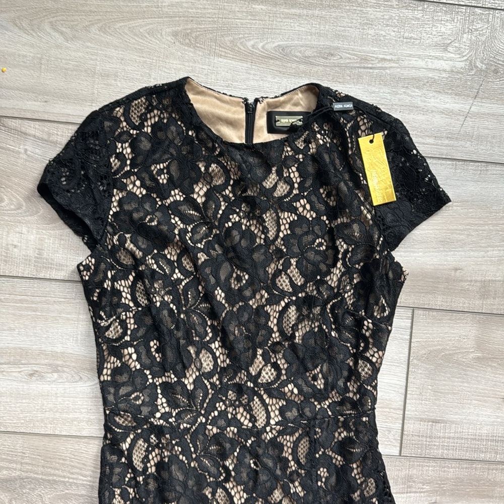ALEXIA ADMOR Riley Black Lace Sheath silhouette Dress Cocktail Party S High Slit - Picture 9 of 16